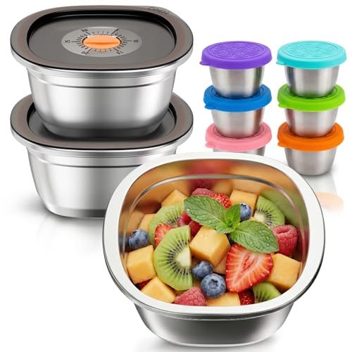 Salad Bowl 1500ML/ 50oz/ 6Cup 3 Pack Stainless Steel Salad Bowls Dressing Container Sets with Lids and Dressing Cups, Airtight, Leak-proof for Meal Prep, to go for Lunch (3 Sets) - style: 3 Sets