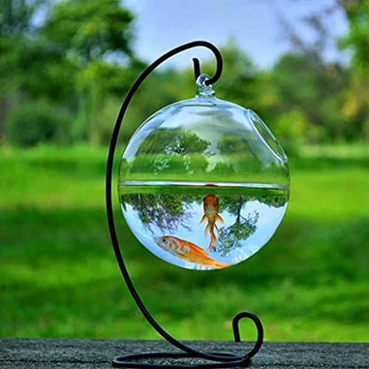Desk Hanging Fish for Tank Bowl for Flower Plant Vase Ball Glass Clear Round Shape Save Space Convenie Desk Bowl with Stand - color: white