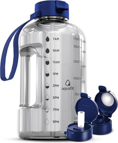 AQUAFIT Half Gallon Water Bottle with Time Marker - color: Clarity, size: 64 Ounces