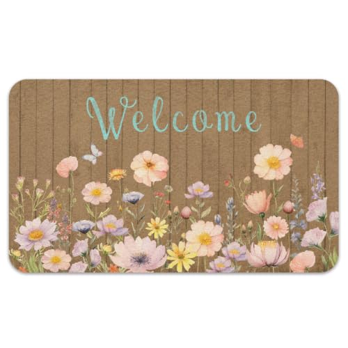 Welcome Door Mat,Floral Outdoor Non-Slip Doormats,Summer Farmhouse Doormat Outdoor Indoor Entrance 30"x17" - color: Floral