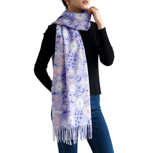 Prayer Shawls for Women Christian Floral Blanket Scarf with Cross,Wrap Scarf for Teacher Mother Church Gifts - color: Purple