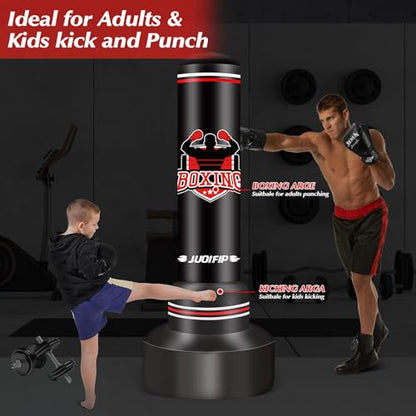 Heavy Punching Bag with Stand Adults Teens,70" Freestanding Boxing Bags Kicking Bag Heavy Bag with Boxing Gloves and Electric Air Pump, Kickboxing Training Equipment Bags Thai Fitness Karate - style: Strong Man PatterrnA1