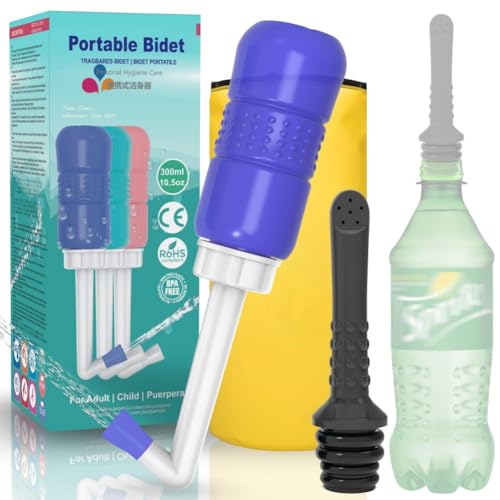 Aquamaster Portable Travel Bidet, Black and Blue, 300ml Capacity, with Storage Bag, for Adult Personal Hygiene, Camping, Backpacking (Blue Bottle+Black Pipe, 300ML) - color: Blue Bottle+black Pipe