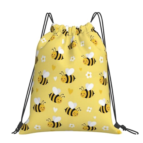Polyester Drawstring Bag for Men Women, Cute Honeybee Bee Light Yellow, Large Capacity Sports Sack for Beach Swimming - color: Pattern (377)