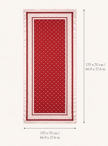 Satin Hijab Scarf for Women, Silk-Feeling Muslim Headscarf, Digital Bow Letter Print Head Wrap Shawl for Summer - color: Mlp004-red