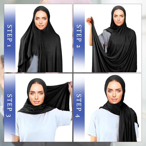 Handepo 2 Pcs Instant Hijab Jersey Hijab for Women Muslim Head Scarf Soft Lightweight Long Stretch Scarf Shawl Wrap - color: Black, Black