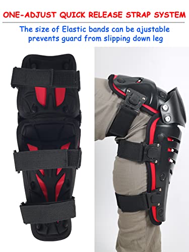 RIDBIKER Motorcycle Knee Shin Guards for Men, Bendable MTB Knee Pads | Long leg coverage with crash-proof protection. Flexible bendable design. Adjustable straps. Knee Protection for motocross - color: Red/Regular