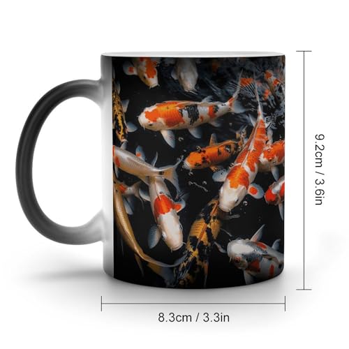 Japan Fancy Carp Fishes Coffee Mug Heat Sensitive Discoloration Ceramic Cup Personalized Color Changing Coffee Cups Unique Cup Gift for Family Friends Birthday Aniversary