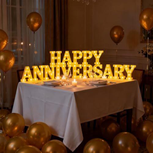 Honoson 16 Pcs Happy Anniversary Decoration Light up Letters Sign - color: Yellow, style: Happy Anniversary