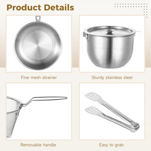 Stainless Steel Fryer Pot with Oil Filter Set, Frying Basket, Strainer & Food Clip, Lid Included, for Kitchen Cooking