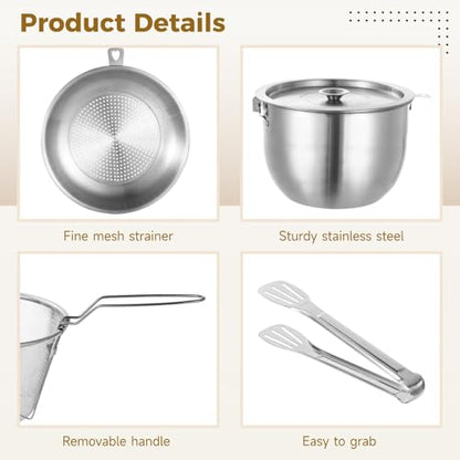 Stainless Steel Fryer Pot with Oil Filter Set, Frying Basket, Strainer & Food Clip, Lid Included, for Kitchen Cooking