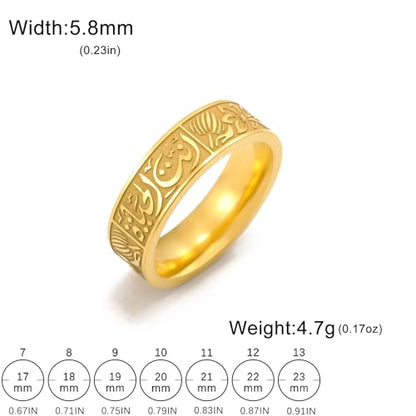 VASSAGO Stainless Steel Rings for Men Women Trendy Muslim Allah Ring Islam Arabic Shahada Ring Jewelry Gifts - color: gold, size: 9
