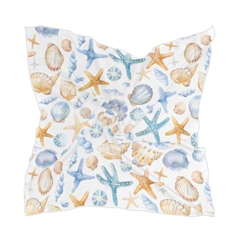 Bolaz Women's Square Silk Hair Scarves and Wraps Headscarf Abstract Head Neck Scarf Bandana 24inch - color: Cute Seashells Starfish