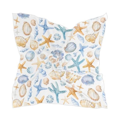 Bolaz Women's Square Silk Hair Scarves and Wraps Headscarf Abstract Head Neck Scarf Bandana 24inch - color: Cute Seashells Starfish