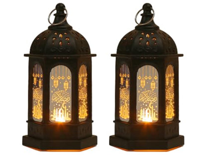 2 Pieses Ramadan Lights Decorations for Home,Eid Mubarak Lantern,Ramadan Decorations Lamp for Eid Home Table Party,Black