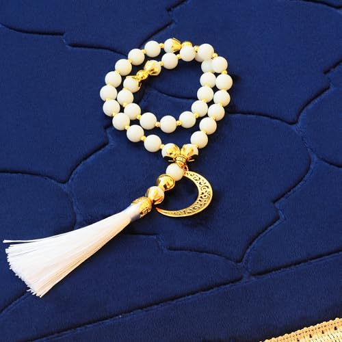Muslim Prayer Rug with Tasbih Prayer Beads, Soft Memory Foam Prayer Matt Islam, Padded Islamic Prayer Mat Thick for Men and Women, Janamaz, Sajadah (25.6" x 43.3", Navy Blue) - color: Navy Blue