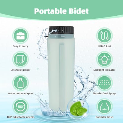 Hibbent Portable Bidet for Travel, High Pressure Handheld Electric Sprayer, Rechargeable Travel Bidet for Women & Men, Personal Hygiene Cleaning, Soothing Postpartum Care, perineal, Green - color: Green