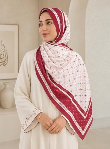 Satin Hijab Scarf for Women, Silk-Feeling Muslim Headscarf, Digital Bow Letter Print Head Wrap Shawl for Summer - color: Mlp004-white