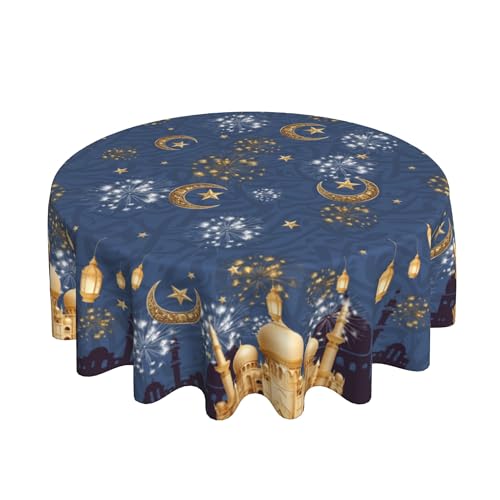 juniissl Ramadan Tablecloth Washable Round Table Cover for Kitchen Dining Decoration 60 Inch - color: Ramadan