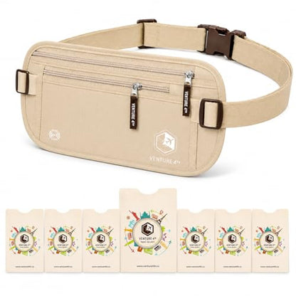 VENTURE 4TH Travel Money Belt with 7 RFID Sleeves - Beige - color: Beige