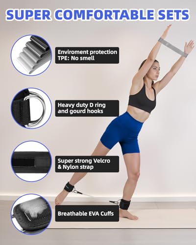 Resistance Bands Set – Resistance Band and Adjustable Ankle Exercise Bands with Cuffs Great Equipment for Training, Working Out, Yoga,Home Gym with Training Guidance & Carry Bag,Set of 8 - color: Black