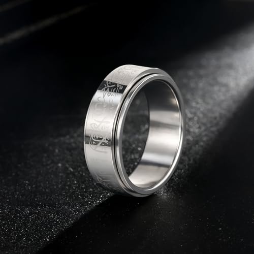 Hipunk Stainless Steel Islamic Muslim Shahada Ring - Mohammad Arabic Letter Rings Band Prayer Religious Calligraphy Ayatul Kursi Allah Rings Eid Ramadan for Men Women Size 9-12 - color: Rotatable-steel