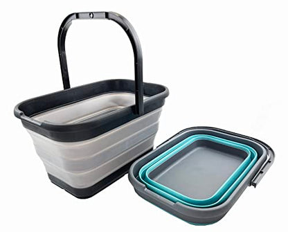 SAMMART 12L (3.1 Gallon) Collapsible Rectangular Handy Bucket/Multiuse Foldable Water Pail for Camping, Fishing (Alloy Grey + Crystal Blue (Set of 2)) - color: Alloy Grey + Crystal Blue (Set of 2)
