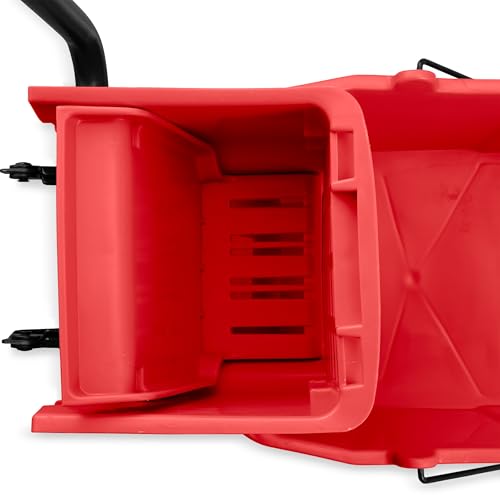 Carlisle FoodService Products 26 Qt Mop Bucket with Side Wringer, Red | 18.5 x 16.5 x 16.5 in, 34.25-in Handle Height, Polypropylene, 50,000-Cycle Wringer, Non-Marking Casters, Assembly Required - color: Red