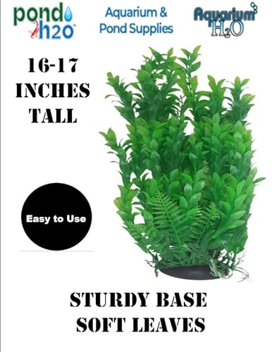 Bushy Green Aquarium Pond Artificial Plant 16 Inch (41-43 cm) Tall, Fish Tank Foliage Ornament | Tall Plastic Seaweed Aquascaping Decoration