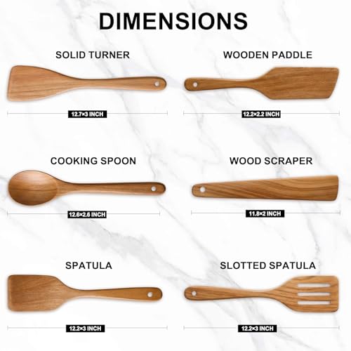 6 Pack Acacia Wood Spatula Set Non Toxic Kitchen Utensils for Cooking Spoon Flat Wooden Wok Spatula Spurtle Kitchen Tools Slotted Turner Scraper Bamboo Cooking Utensil Set Fish Egg Flipper Spatulas - color: 6Pcs-Utensils