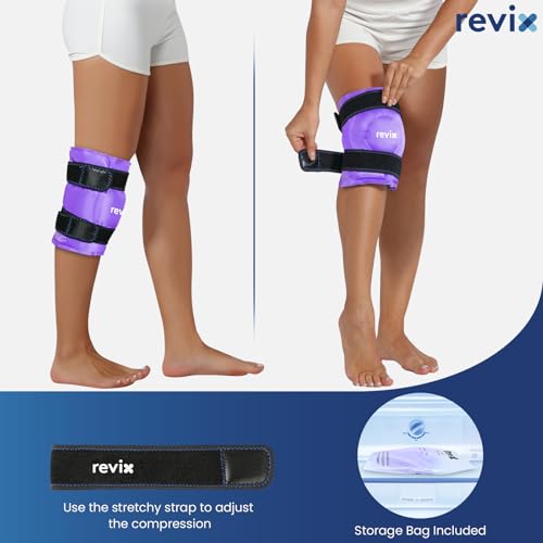 REVIX XL Knee Ice Wrap Around Entire Knee, Gel Ice Pack for Muscle Ache, Cold Pack to Reduce Discomfort and Promote Flexibility, Soft Plush Linings, Purple - size: XL, style: Purple-XL