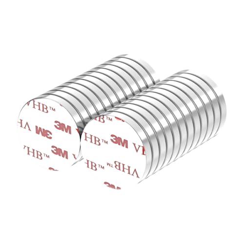 Self Adhesive Super Strong Neodymium Disc Magnets, 3/4" D x 1/8" H - 24 Pack, Powerful Rare Earth Magnets with 3M 4920 Double Side Adhesive Backing, Strong Adhesive Magnet - size: 3/4" D x 1/8" H w/adhesive