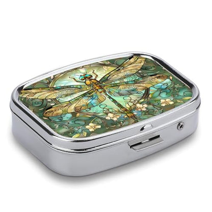 Metal 2 Compartment Pill Organizer Travel Friendly Portable Compact Pill Box Cute Pill Case to Hold Vitamins,Fish Oil,Supplements,Meds,Tablet for Purse,Pocket. (Dragonfly) - color: Dragonfly