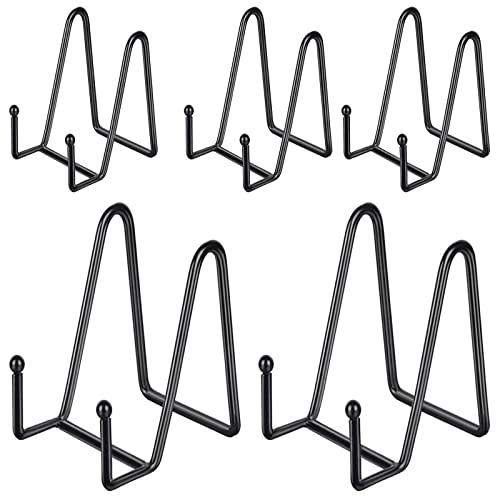 IBosins 5-Pack 4-Inch Plate Holder Display Stands Black Metal Frame Stand | Stand for Picture, Book, Photo, Easel, Creation, Collectibles - color: Black, size: 4 Inch
