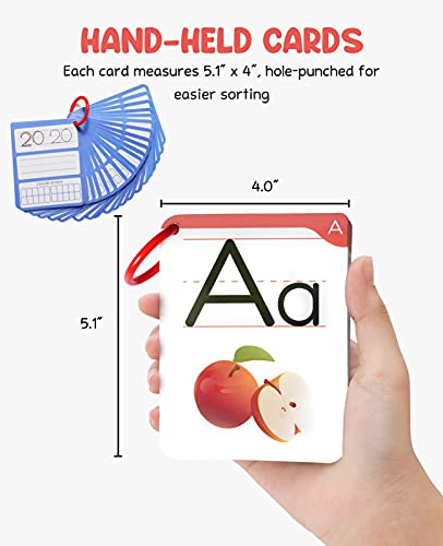 Gamenote Dry Erase Alphabet and Number Flash Cards - Write and Wipe Laminated ABC Letter Tracing Practice Card for Kindergarten (47 Flashcards with 2 Rings and Marker)