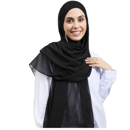Chiffon Hijab Scarf Head Wrap Lightweight Scarves for Women Pashmina Shawls and Wraps for Evening Dresses Solid Color - color: Black 1#