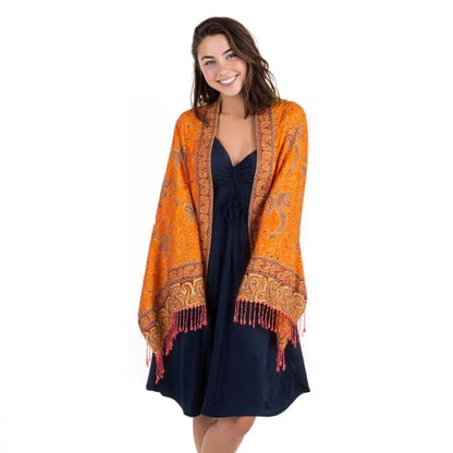 TUSHUSTY Pashmina Feel 숄 랩 레이브 스카프 여성용 부드럽고 실키한 양면 남성용 스카프 히잡 - color: 주황색.
