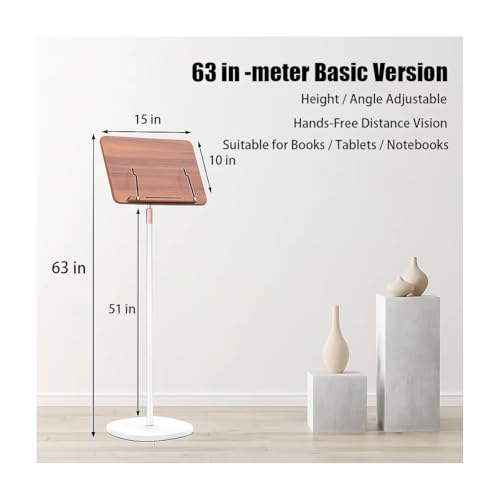Adjustable Standing Book Stand,Book Reading Stands,Wood Music Sheet，Podium& Bible& Cookbooks Display Stands.Goodbye to Head Down Fatigue Adjustable Viewing Angle (White, 63in) - color: White, size: 63in