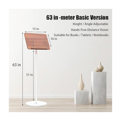 Adjustable Standing Book Stand,Book Reading Stands,Wood Music Sheet，Podium& Bible& Cookbooks Display Stands.Goodbye to Head Down Fatigue Adjustable Viewing Angle (White, 63in) - color: White, size: 63in
