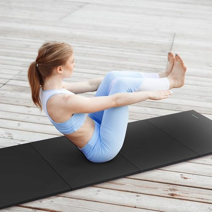 BalanceFrom 6x4 Feet 4-Panel Folding Gymnastics Mat – 2-Inch Thick Pad with Vinyl Surface and Carrying Handles for Tumbling, Yoga, Pilates, Home Workouts, and Martial Arts - color: Black