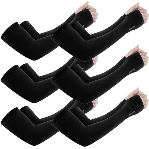 GOUNOD Gardening Sleeves to Cover Arms for Women with Thumb Holes-Sun Protection SPF Cooling Driving UV Blocking - color: 6 Pairs Black