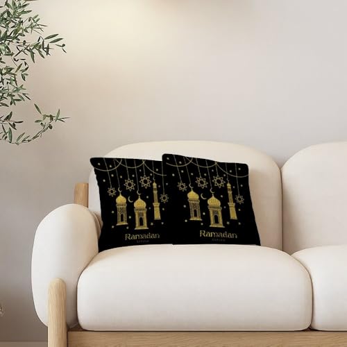 ramadan pillow covers 18x18 in black and gold pillow covers set of 2 Islamic moon star lantern floral Arabic geometric ramadan cushion cover traditional religious pillows cover throw pillowcover - color: Ramadan-1