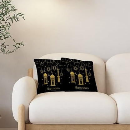 ramadan pillow covers 18x18 in black and gold pillow covers set of 2 Islamic moon star lantern floral Arabic geometric ramadan cushion cover traditional religious pillows cover throw pillowcover - color: Ramadan-1