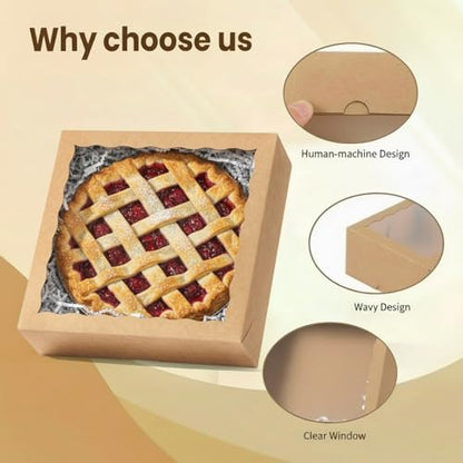 12Pack 9x9x2.5 Inches Kraft Brown Bakery Boxes,Pie Boxes with Clear Window Treat Boxes for Chocolate Strawberries, Pastries, Muffins, Donuts,Cookie,Breakable Heart - color: Brown