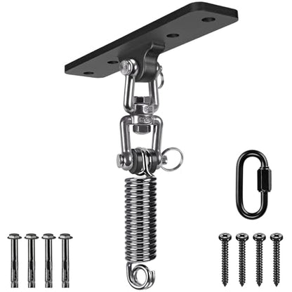 Dolibest Hammock Chair Hanging Kit, Heavy Duty Swing Hanger (180°+360° Rotation) with Spring for Indoor Outdoor Playground Hanging Swing, Hammock Chair, Punching Bags, Easy to Install - color: Black Swing Hanger With Spring