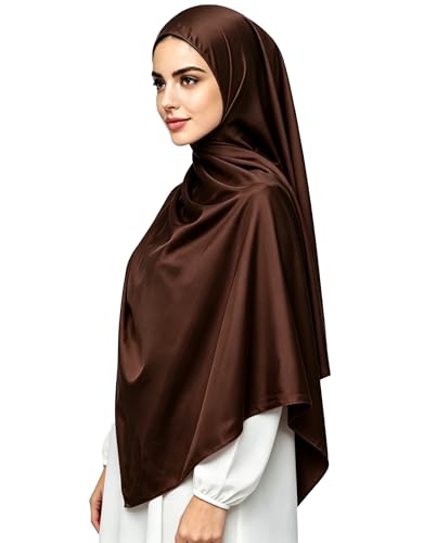 Lina & Lily Luxury Satin Hijab Head Scarf Shawl Wrap for Muslim Women Extra Long - color: Chocolate Brown
