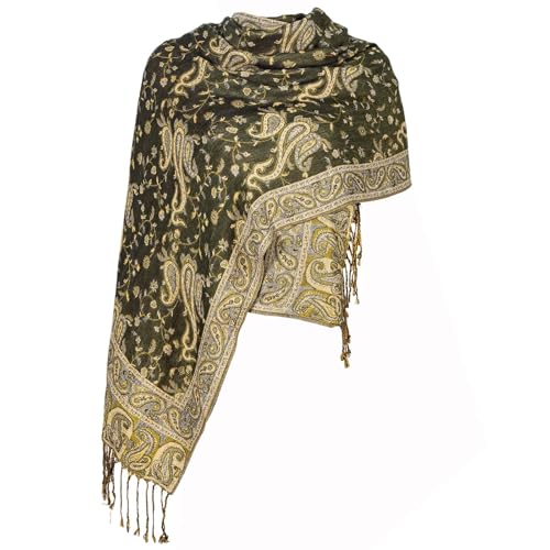 TUSHUSTY Pashmina Feel Shawls Wraps Rave Scarf for Women Soft Silky Reversible Men Scarves Hijab - color: Olive Green