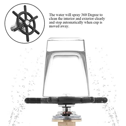Bar Glass Rinser Faucet Head, No Power Needed 360 Degree High Pressure Spray Cup Cleaner, Brass Stainless Steel Manual Rinser for Wine Beer Coffee Cups in Pub Bar Restaurant Home Kitchen