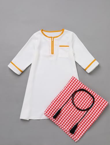 Infant Baby Boys Muslim Newborn Eid Outfits Kaftan Abaya Head Scarf Turban Shemagh Keffiyeh Arabic Dubai Outfits 3PCS - color: White Yellow Zip, size: 3-6 Months