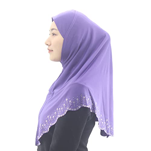 Instant Hijab Scarf for Women Muslim Women Clothing Headscarf for Girls with Czech Rhinestone - color: Purple-wavy Edge
